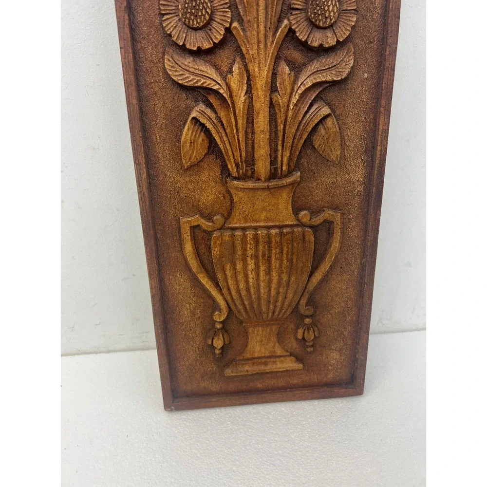 Vintage Resin Wall Hanging Arts & Crafts Floral Sunflowers Vase Plaque MCM Art